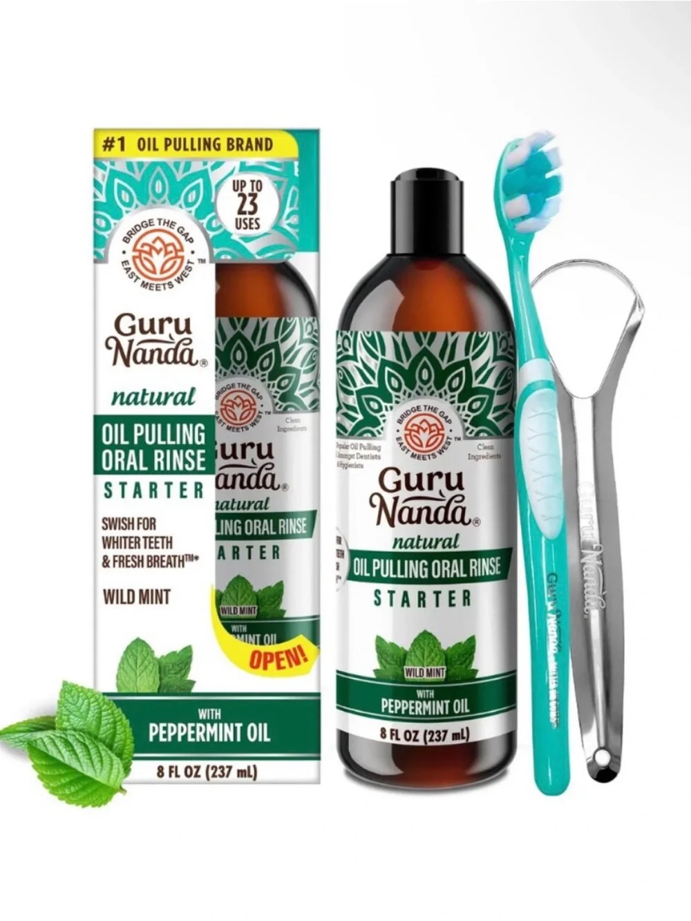 NEW GuruNanda Natural Whitening Pulling Oil w/ Coconut & Farmed Mint Peppermint
